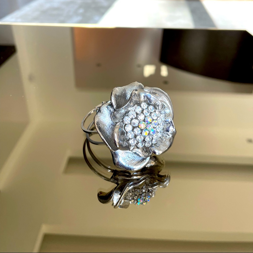 Brushed silver and crystals bracelet, high fashion
